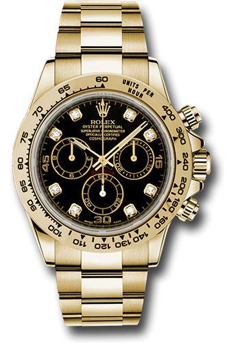 Rolex Yellow Gold Cosmograph Daytona 40mm Watch - Black Diamond Dial - 116508 bkd