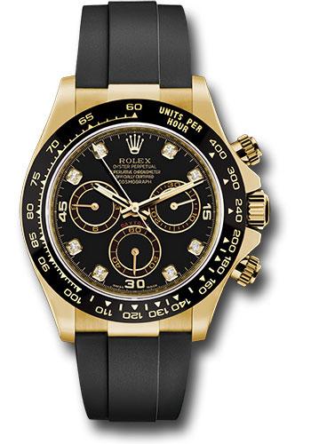 Rolex Yellow Gold Cosmograph Daytona 40mm Watch - Black Diamond Dial - Black Oysterflex Strap - 116518LN bkdof