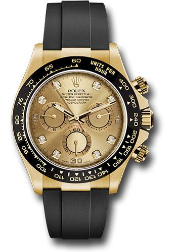 Rolex Yellow Gold Cosmograph Daytona 40mm Watch - Champagne Diamond Dial - Black Oysterflex Strap - 116518LN chdof