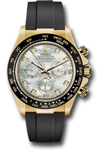 Rolex Yellow Gold Cosmograph Daytona 40mm Watch - White Mother-Of-Pearl Diamond Dial - Black Oysterflex Strap - 116518LN mdof