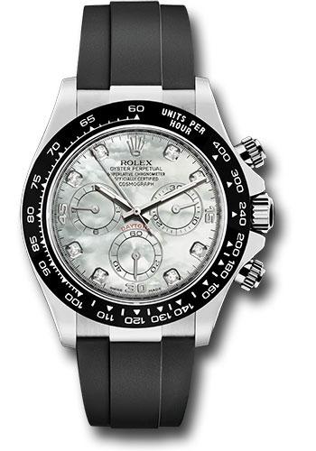 Rolex White Gold Cosmograph Daytona 40mm Watch - Mother-of-Pearl Diamond Dial - Black Oysterflex Strap - 116519LN mdof