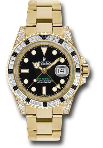 Rolex 18K Yellow Gold GMT-Master II 40mm Watch -Diamond Lugs,  Diamond And Black Sapphire Bezel, Black Dial, Oyster Bracelet - (Discontinued Model) 116758SANR