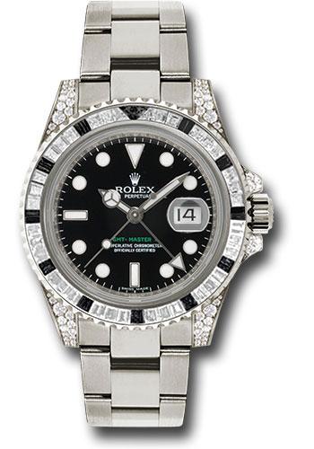 Rolex White Gold GMT-Master II 40mm Watch - Diamond Lugs, Diamond And Black Sapphire Bezel - Black Dial - Oyster Bracelet - (Discontinued Model) 116759SANR