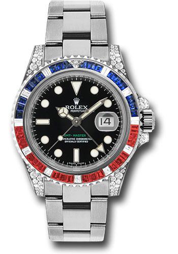 Rolex White Gold GMT-Master II 40mm Watch - Diamond Lugs, Sapphire Ruby Diamond Bezel - Black Dial - Oyster Bracelet - (Discontinued Model) 116759SARU