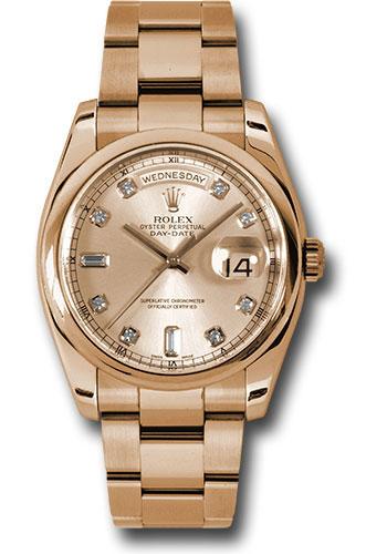 Rolex Pink Gold Day-Date 36mm Watch - Domed Bezel - Pink Champagne Diamond Dial - Oyster Bracelet - (Discontinued Dial) 118205 chdo