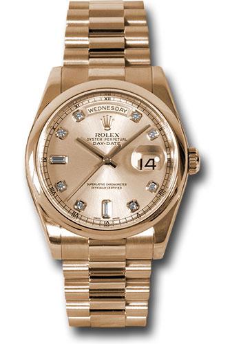 Rolex Pink Gold Day-Date 36mm Watch - Domed Bezel - Pink Champagne Diamond Dial - President Bracelet - (Discontinued Model) 118205 chdp