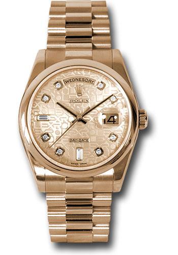 Rolex Pink Gold Day-Date 36mm Watch - 18k Rose Gold Smooth/Domed Bezel - Pink Champagne Jubilee Diamond Dial - President Bracelet - (Discontinued Model) 118205 chjdp