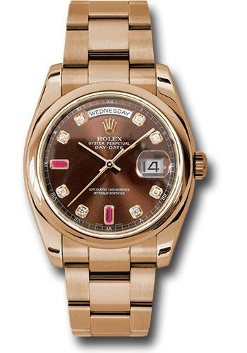 Rolex Everose Gold Day-Date 36mm Watch - 18k Rose Gold Smoth/Domed Bezel - Chocolate Diamond And Ruby Dial - Oyster Bracelet -(Discontinued Model) 118205 chodro