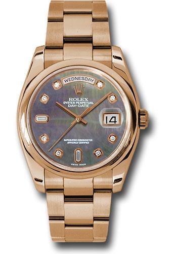 Rolex Pink Gold Day-Date 36mm Watch - 18k Rose Gold Smooth/Domed Bezel - Dark Mother-Of-Pearl Diamond Dial - Oyster Bracelet - (Discontinued Model) 118205 dkmdo