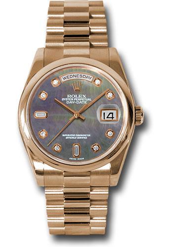 Rolex Pink Gold Day-Date 36mm Watch - 18k Rose Gold Smooth/Domed Bezel - Dark Mother-Of-Pearl Diamond Dial - President Bracelet - (Discontinued Model) 118205 dkmdp