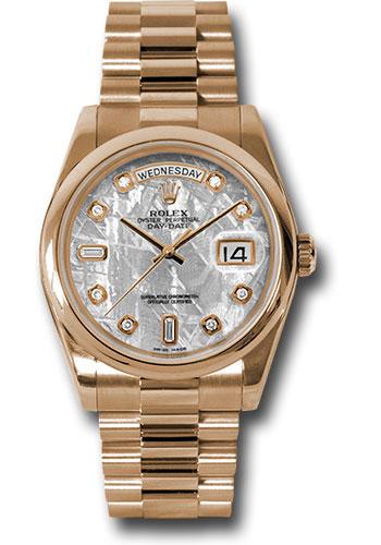 Rolex Pink Gold Day-Date 36mm Watch - 18K Rose Gold Smooth/Domed Bezel - Meteorite Diamond Dial - President Bracelet -(Discontinued Model) 118205 mtdp