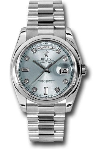 Rolex Platinum Day-Date 36mm Watch - Platinum Smooth/Domed Bezel - Glacier Blue Diamond Dial - President Bracelet - (Discontinued Model) 118206 gladp