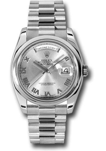 Rolex Platinum Day-Date 36mm Watch - Platinum Smooth/Domed Bezel - Rhodium Roman Dial - President Bracelet - (Discontinued Model) 118206 grp