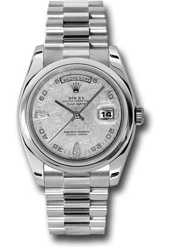 Rolex Platinum Day-Date 36mm Watch - Platinum Smooth/Domed Bezel - Meteorite Diamond Dial - President Bracelet - (Discontinued Model) 118206 mtdp