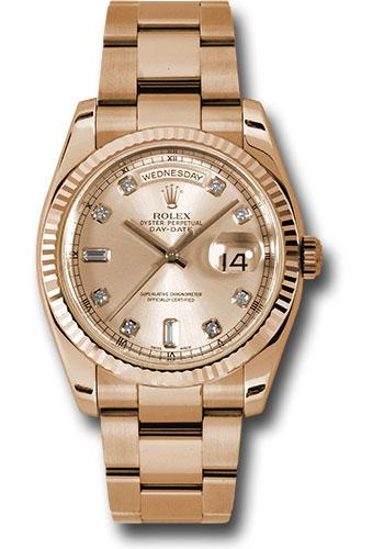 Rolex Pink Gold Day-Date 36mm Watch - 18k Rose Gold Fluted Bezel - Pink/Sundust Diamond Dial - Oyster Bracelet - (Discontinued Model) 118235 chdo