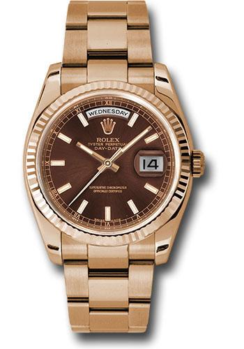 Rolex Everose Gold Day-Date 36mm Watch - 18k Rose Gold Fluted Bezel - Chocolate Index Dial - Oyster Bracelet - (Discontinued Model) 118235 choio