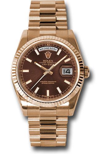 Rolex Everose Gold Day-Date 36mm Watch - 18k Rose Gold Fluted Bezel - Chocolate Index Dial - President Bracelet - (Discontinued Model) 118235 choip