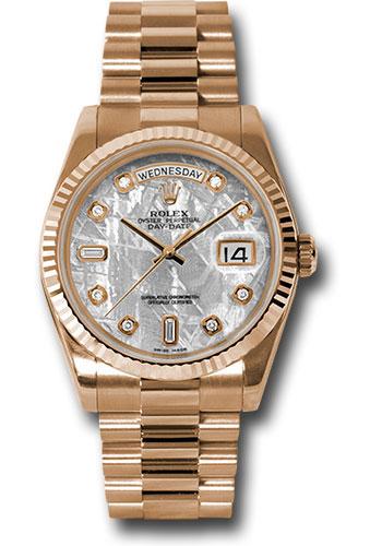 Rolex Pink Gold Day-Date 36mm Watch - 18k Rose Gold Fluted Bezel - Meteorite Diamond Dial - President Bracelet -(Discontinued Model) 118235 mtdp