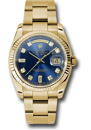 Rolex Yellow Gold Day-Date 36mm Watch - Fluted Bezel - Blue Diamond Dial - Oyster Bracelet - (Discontinued Model) 118238 bdo