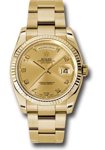 Rolex Yellow Gold Day-Date 36mm Watch - 18k Yellow Gold Fluted Bezel - Champagne Arabic Dial - Oyster Bracelet - (Discontinued Model) 118238 chao