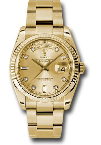 Rolex Yellow Gold Day-Date 36mm Watch - Fluted Bezel - Champagne Diamond Dial - Oyster Bracelet - (Discontinued Model) 118238 chdo