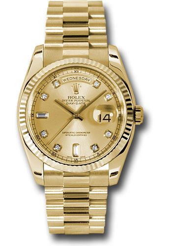 Rolex Yellow Gold Day-Date 36mm Watch - Fluted Bezel - Champagne Diamond Dial - President Bracelet - (Discontinued Model) 118238 chdp