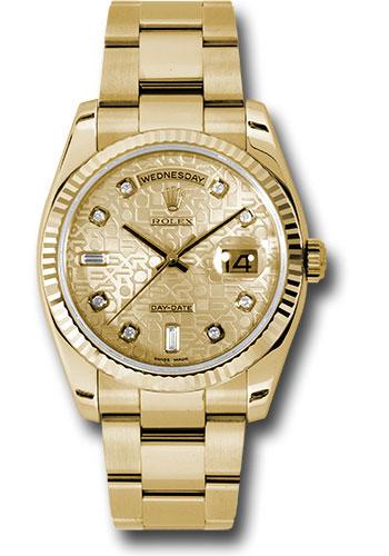 Rolex Yellow Gold Day-Date 36mm Watch - Fluted Bezel - Champagne Jubilee Diamond Dial - Oyster Bracelet - (Discontinued Model) 118238 chjdo