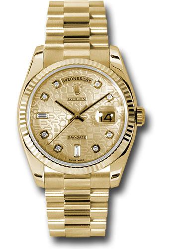 Rolex Yellow Gold Day-Date 36mm Watch - Fluted Bezel - Champagne Jubilee Diamond Dial - President Bracelet - (Discontinued Model) 118238 chjdp