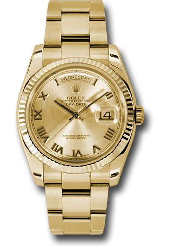 Rolex Yellow Gold Day-Date 36mm Watch - 18k Yellow Gold Fluted Bezel - Champagne Roman Dial - Oyster Bracelet - (Discontinued Model) 118238 chro