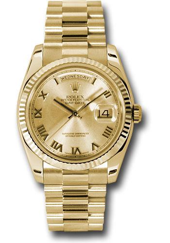 Rolex Yellow Gold Day-Date 36mm Watch - Fluted Bezel - Champagne Roman Dial - President Bracelet - 1(Discontinued Model) 18238 chrp