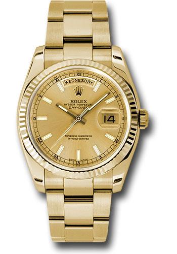 Rolex Yellow Gold Day-Date 36mm Watch - 18k Yellow Gold Fluted Bezel - Champagne Index Dial - Oyster Bracelet - (Discontinued Model) 118238 chso