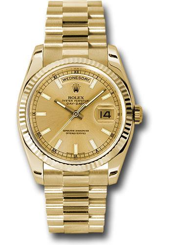 Rolex Yellow Gold Day-Date 36mm Watch - Fluted Bezel - Champagne Index Dial - President Bracelet - (Discontinued Model)  118238 chsp