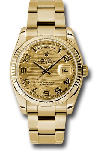 Rolex Yellow Gold Day-Date 36mm Watch - Fluted Bezel - Champagne Wave Arabic Dial - Oyster Bracelet - (Discontinued Model) 118238 chwao