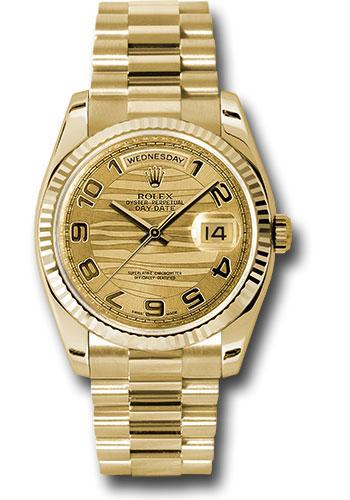 Rolex Yellow Gold Day-Date 36mm Watch - Fluted Bezel - Champagne Wave Arabic Dial - President Bracelet - (Discontinued Model) 118238 chwap