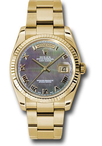 Rolex Yellow Gold Day-Date 36mm Watch - Fluted Bezel - Dark Mother-Of-Pearl Roman Dial - Oyster Bracelet - (Discontinued Model) 118238 dkmro