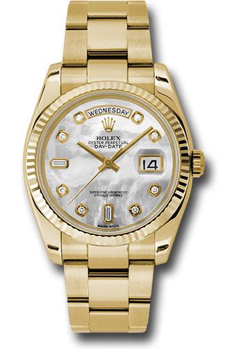 Rolex Yellow Gold Day-Date 36mm Watch - Fluted Bezel - Mother-Of-Pearl Diamond Dial - Oyster Bracelet - (Discontinued Model) 118238 mdo