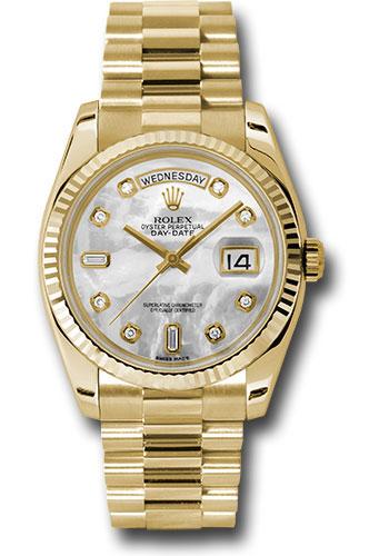 Rolex Yellow Gold Day-Date 36mm Watch - Fluted Bezel - Mother-Of-Pearl Diamond Dial - President Bracelet -(Discontinued Model) 118238 mdp