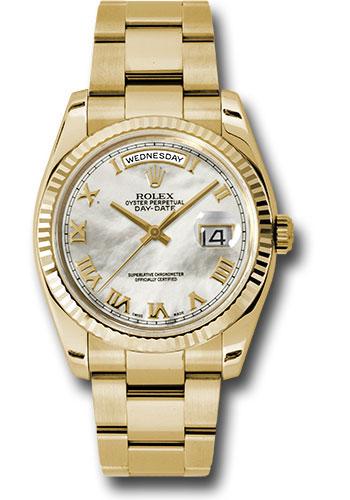 Rolex Yellow Gold Day-Date 36mm Watch - Fluted Bezel - Mother-Of-Pearl Roman Dial - Oyster Bracelet - (Discontinued Model) 118238 mro