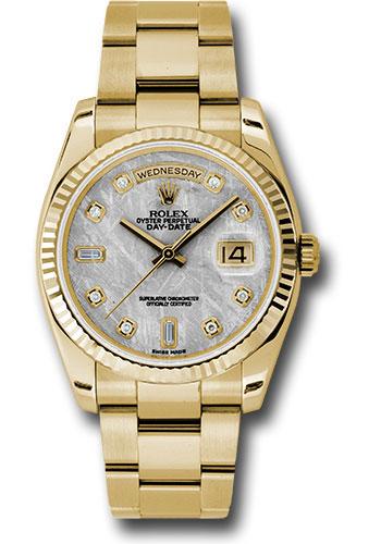 Rolex Yellow Gold Day-Date 36mm Watch - 18k Yellow Gold Fluted Bezel - Meteorite Diamond Dial - Oyster Bracelet - (Discontinued Model) 118238 mtdo