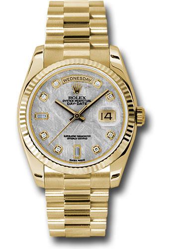 Rolex Yellow Gold Day-Date 36mm Watch - Fluted Bezel - Meteorite Diamond Dial - President Bracelet - (Discontinued Model) 118238 mtdp