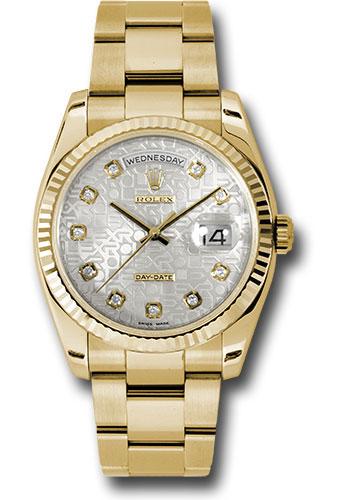 Rolex Yellow Gold Day-Date 36mm Watch - Fluted Bezel - Silver Jubilee Diamond Dial - Oyster Bracelet - (Discontinued Model) 118238 sjdo