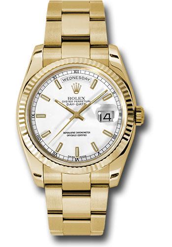 Rolex Yellow Gold Day-Date 36mm Watch - 18k Yellow Gold Fluted Bezel - White Index Dial - Oyster Bracelet - (Discontinued Model) 118238 wso