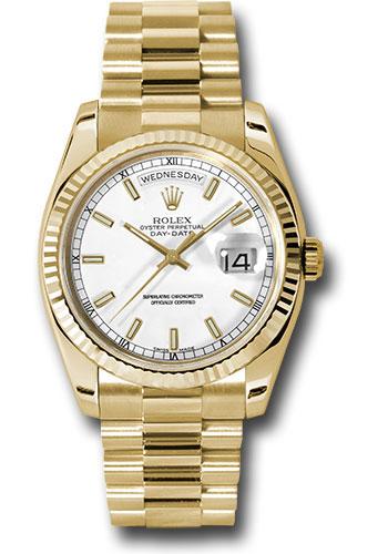 Rolex Yellow Gold Day-Date 36mm Watch - Fluted Bezel - White Index Dial - President Bracelet - (Discontinued Model) 118238 wsp