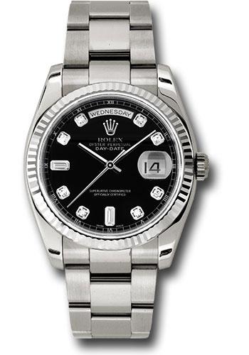 Rolex White Gold Day-Date 36mm Watch - 18k White Gold Fluted Bezel - Black Diamond Dial - Oyster Bracelet - (Discontinued Model) 118239 bkdo