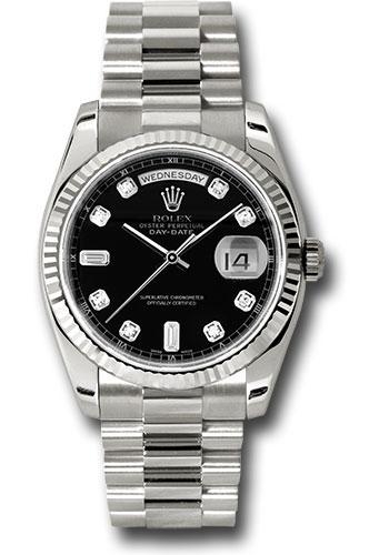 Rolex White Gold Day-Date 36mm Watch - 18k White Gold  Fluted Bezel - Black Diamond Dial - President Bracelet - (Discontinued Model) 118239 bkdp