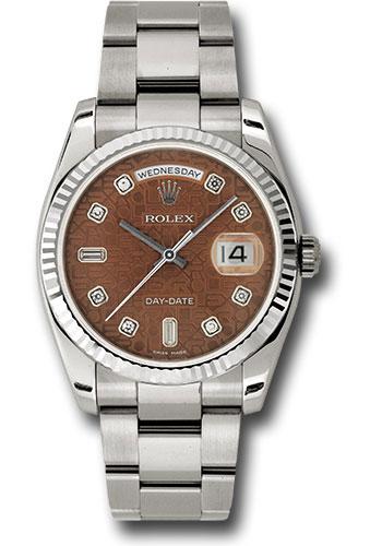 Rolex White Gold Day-Date 36mm Watch - 18k White Gold Fluted Bezel - Havana Brown Jubilee Diamond Dial - Oyster Bracelet - (Discontinued Model) 118239 hbjdo