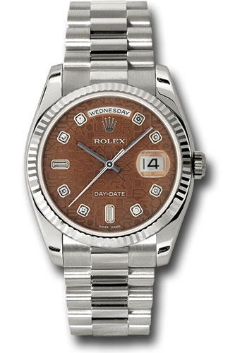 Rolex White Gold Day-Date 36mm Watch - 18k White Gold Fluted Bezel - Havana Brown Diamond Dial - President Bracelet - (Discontinued Model) 118239 hbjdp