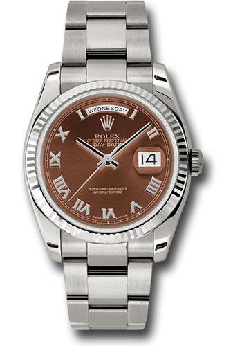 Rolex White Gold Day-Date 36mm Watch -18k White Gold  Fluted Bezel - Havana Brown Roman Dial - Oyster Bracelet - (Discontinued Model) 118239 hbro