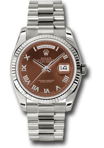 Rolex White Gold Day-Date 36mm Watch - 18k White Gold Fluted Bezel - Havana Brown Index Dial - President Bracelet - (Discontinued Model) 118239 hrp