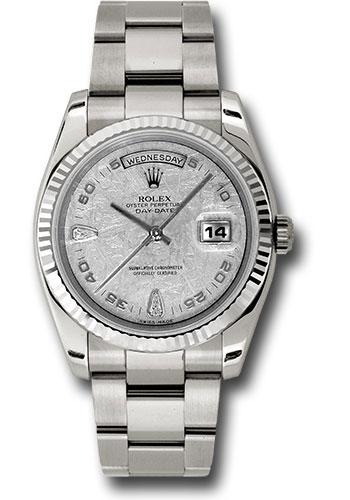 Rolex White Gold Day-Date 36mm Watch - 18k White Gold Fluted Bezel - Meteorite Diamond Dial - Oyster Bracelet - (Discontinued Model) 118239 mtado